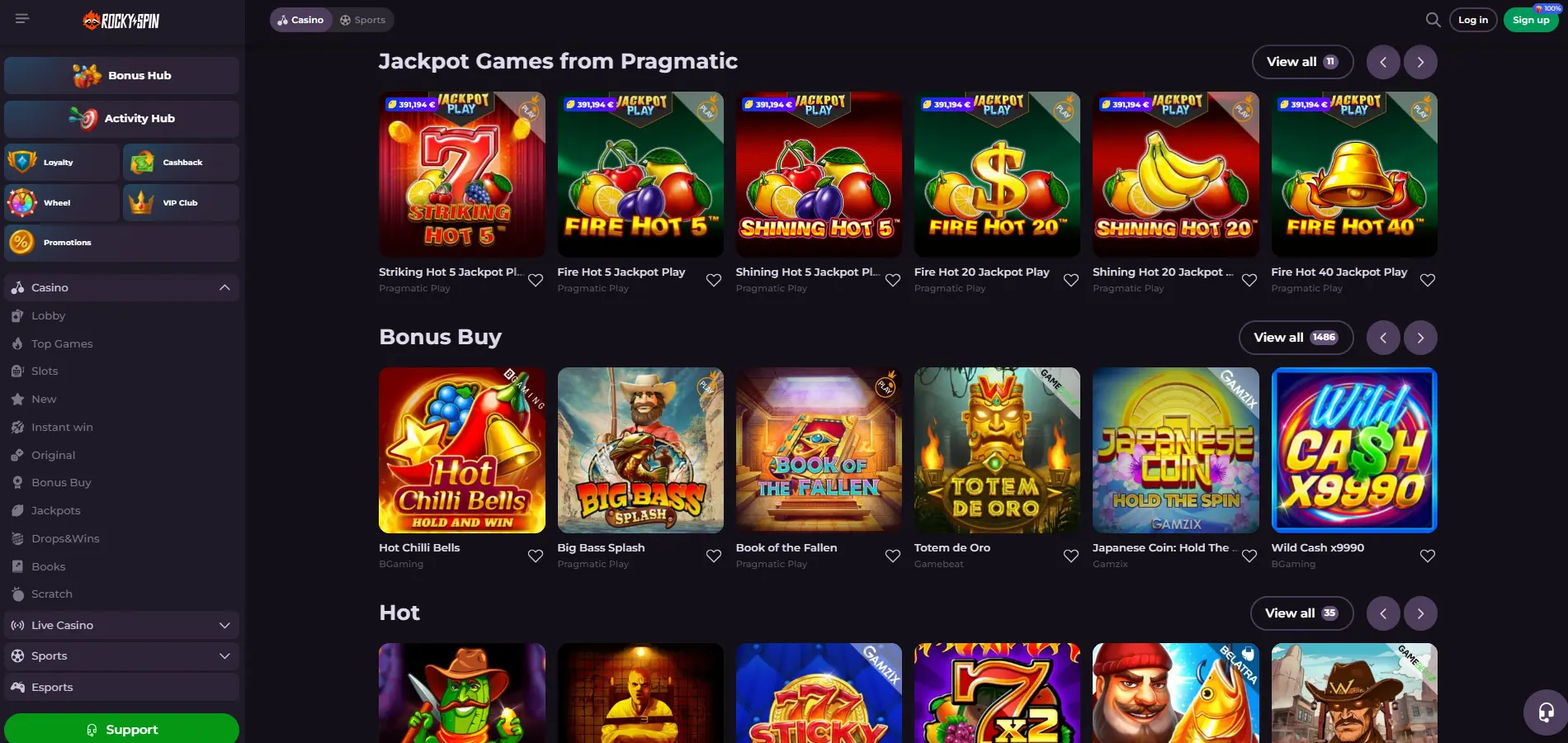 RockySpin Casino - Most Relaxed Australian Online Casino with AU$10,000 welcome bonus and 250 free spins